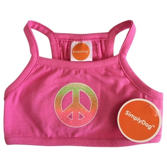 NEW SimplyDog Pet Outfit 2-Piece Camo Skirt & Peace Sign Top Pink Green Size S - Picture 2 of 13